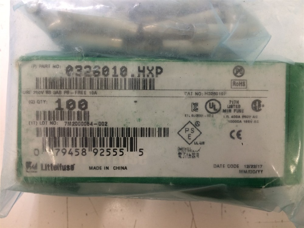 0326010.HXP LFS 0326010.H FUSE CERAMIC 10A 250VAC 3AB 3AG ROHS 10 PIECES