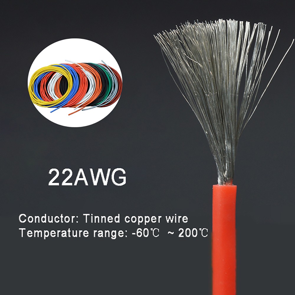 22AWG 0.33mm² Flexible Silicone Cable, HIGH TEMP 200℃, 0.08mm Tinned Copper Wire