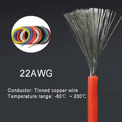 22AWG 0.33mm² Flexible Silicone Cable, HIGH TEMP 200℃, 0.08mm Tinned Copper Wire