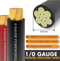 1/0 Gauge Wire Copper Clad Aluminum CAA Car 40ft Red/Black with Fuse Holder