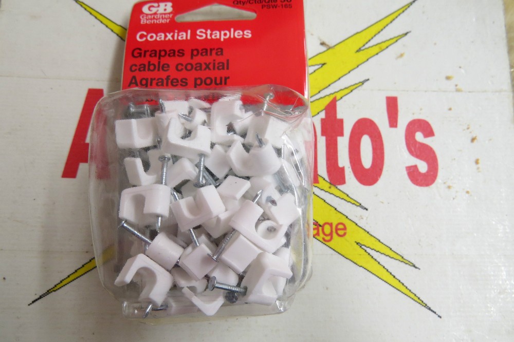 Gardner Bender PSW-165, Coaxial Staples, pkg of 50, white