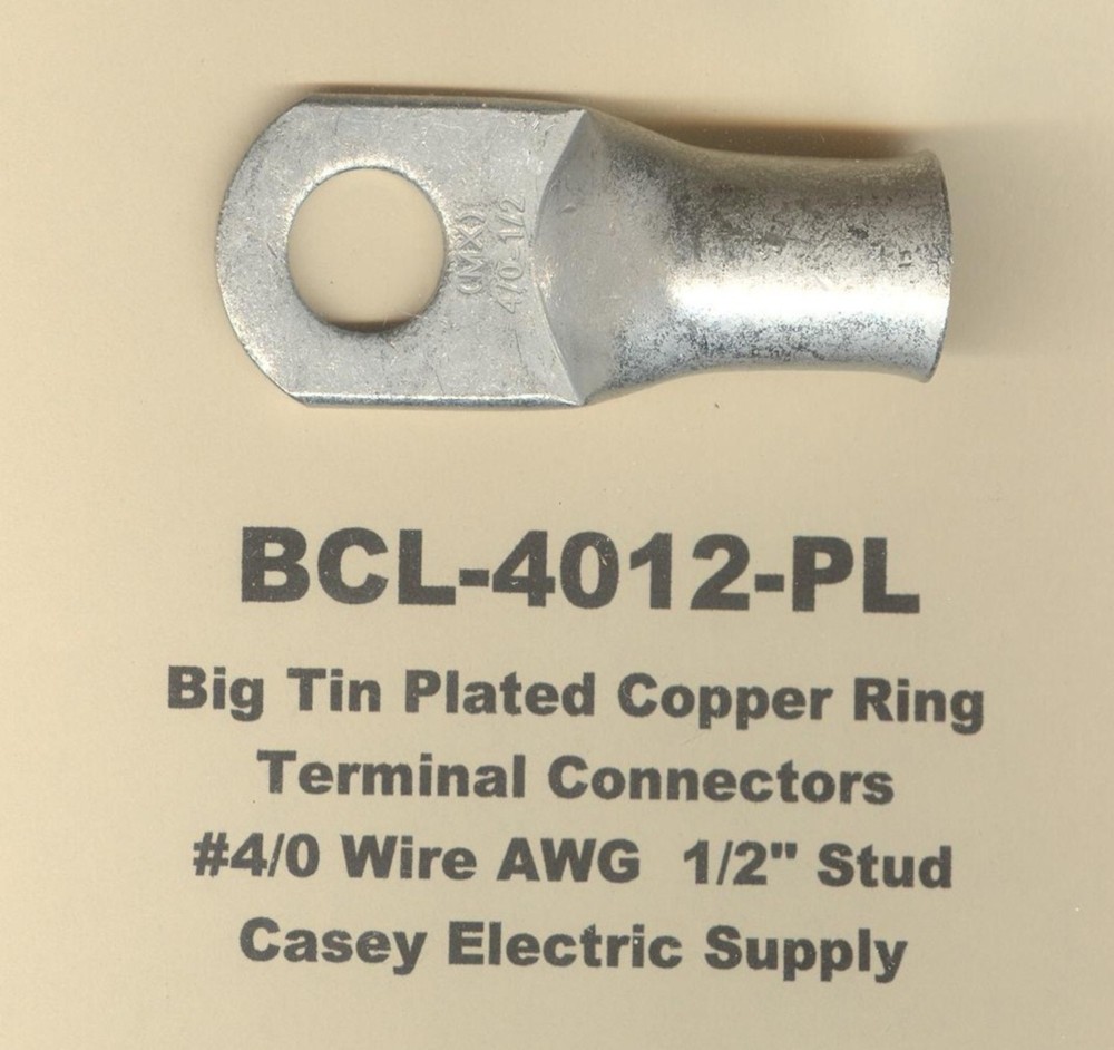5 Big TIN PLATED COPPER Ring Lug Terminal Connector #4/0 Wire Gauge 1/2″ Stud