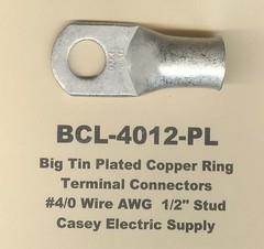 5 Big TIN PLATED COPPER Ring Lug Terminal Connector #4/0 Wire Gauge 1/2″ Stud