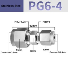 Compression Fitting Stainless Steel Straight Reducing Connector Φ4mm-Φ16mm Tube