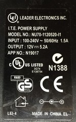 Leader Electronics I.T.E 100-240V ~50/60Hz 1.5A Power Supply NU70-1120520 USED