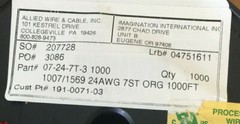 ALLIED WIRE AND CABLE 07-24-7T-3 1000′ HOOK UP WIRE 24 AWG ORANGE (EST1000′)