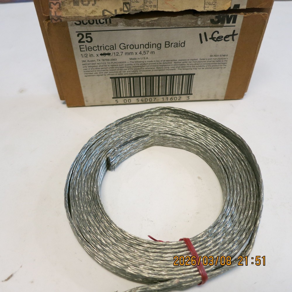 1/2″ Grounding Cable Scotch 3M Braided 11 feet long Tinned Copper