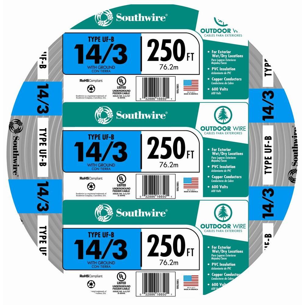 14/3 UF-B x 250′ Southwire Underground Feeder Cable