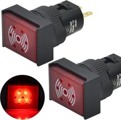 UL Listed 16mm 12V Buzzer Rectangle Red LED Light 5/8 Mount Hole 80 dB Alarm