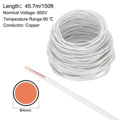 150 Feet Electrical Wire Insulated Solid Copper 14AWG Hook Up Wire Cable, White