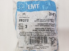 Bag of 3 – Halex EMT 28272 3/4″ Metallic Connector with Insulated Throat Conduit