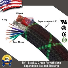 50 FT 3/4″ Black Green Expandable Wire Sleeving Sheathing Braided Loom Tubing US