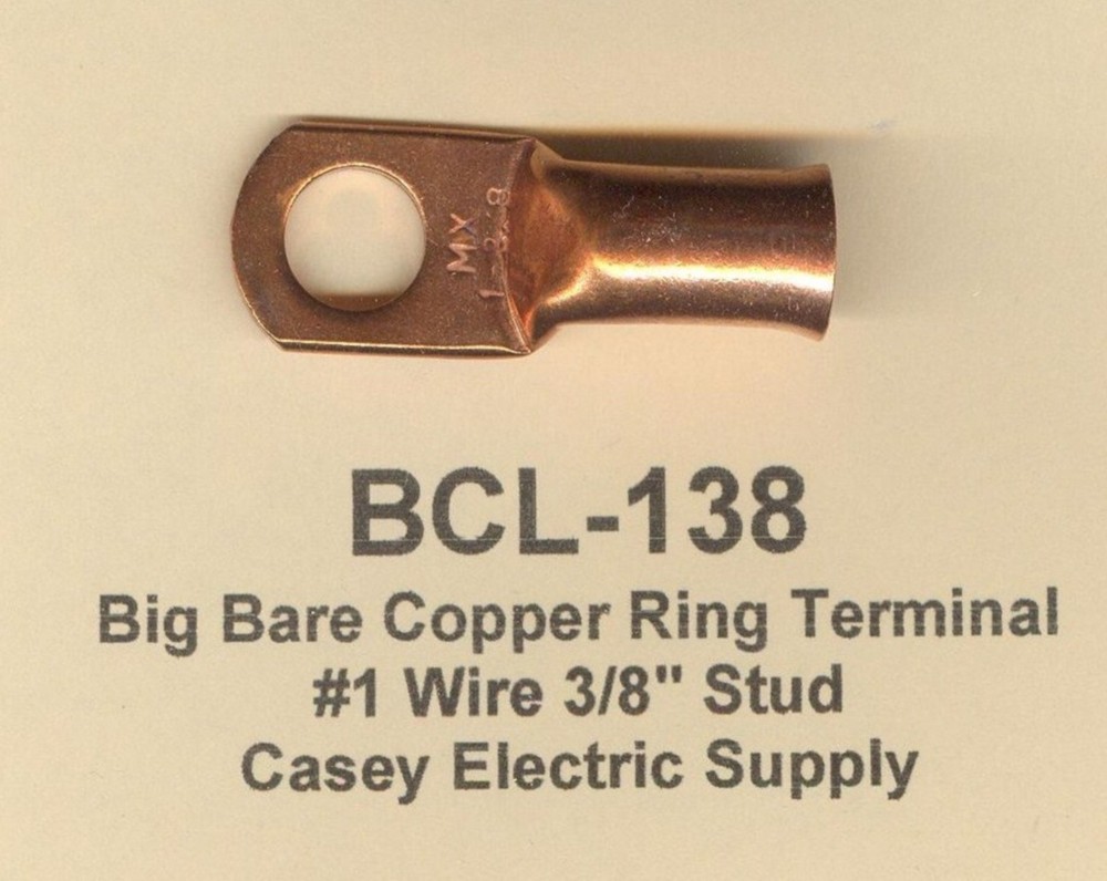 5 Bare Battery BIG COPPER LUG Ring Terminal Connectors #1 Wire Gauge 3/8″ Stud
