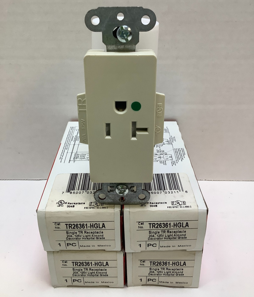 LEGRAND TR26361-HGLA Hosp. Grd Single Tamper Resistant Receptacle, 20A/125V, 4pk