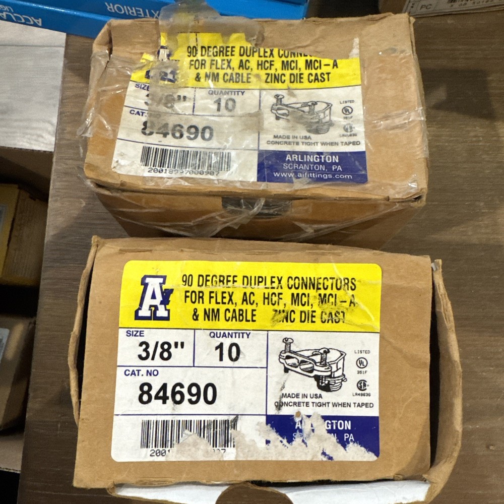 QTY. 20 Arlington 84690 3/8″ 90 Degree Duplex Connectors For FLEX/BX/MC, DIECAST