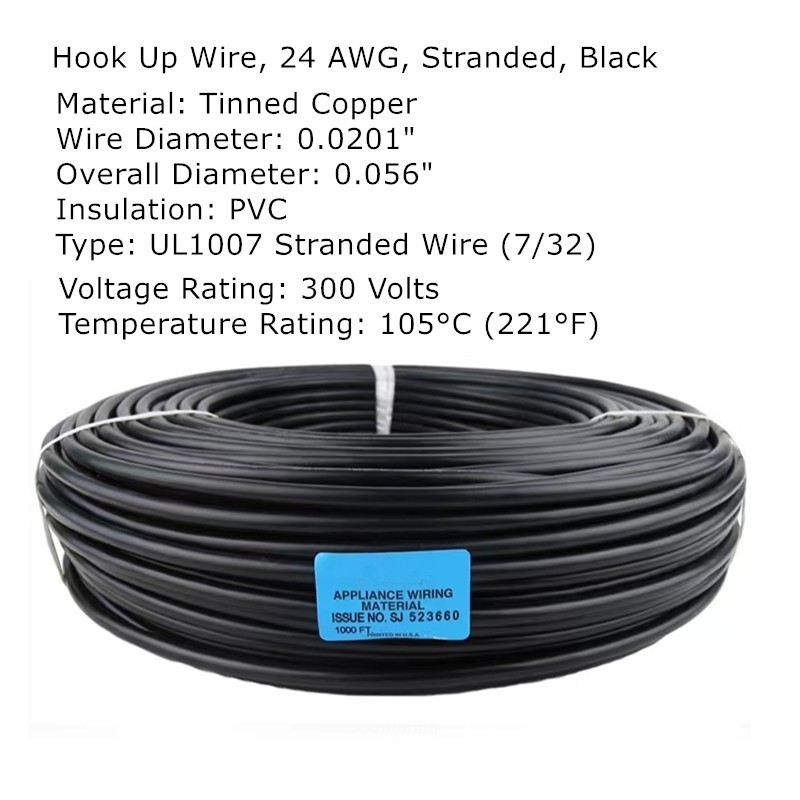 50FT/100FT UL 1007 24AWG PVC Electronic Gauge Stranded Hook Up Wire Black Red