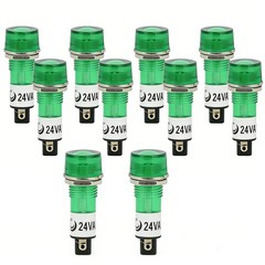 10Pcs AC/DC 24V Green LED Signal Lamp 2 Terminals Threaded Indicator Light