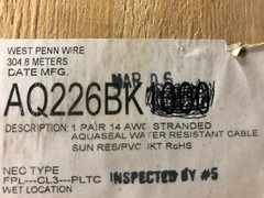 25′ West Penn Wire AQ226 1 Pair 14 AWG Stranded Outdoor Aquaseal Cable
