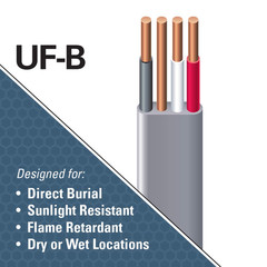 Woods 10/3 Romex Simpull UF-B Building Wire, 100ft, Gray PVC