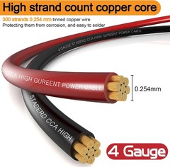 4 Gauge 100FT CCA Power Ground Wire Kit with Lugs Heat Shrink Tube Cutter h2 4 G