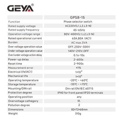 GEYA phase selector switch with overcurrent, overvoltage and undervoltage protection 80A 220V
