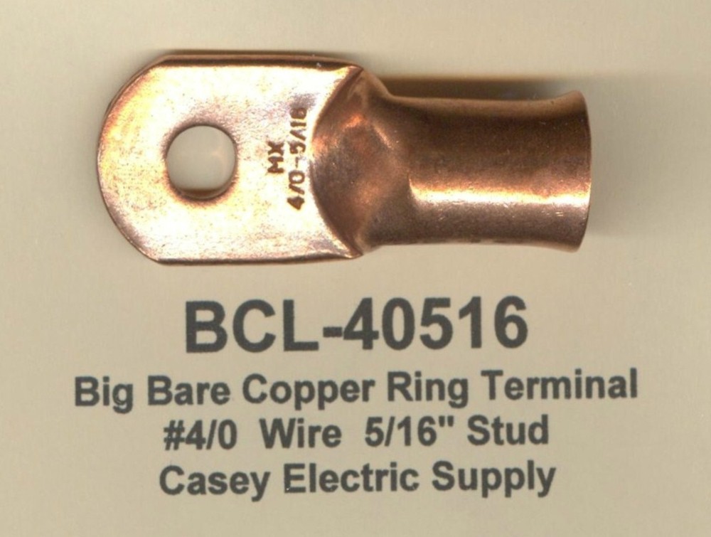 5 Bare Battery Big COPPER Lug Ring Terminal Connector #4/0 Wire Gauge 5/16″ Stud