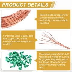 18 Gauge 32.8 ft Bare Copper Ground Wire with 40Pcs #8-32 x 5/16″ Green Screws