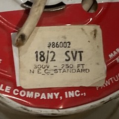 Carol Cable Co 18/2 Gray SVT 300V. vacuum Appliance Cable Wire Metal Spool