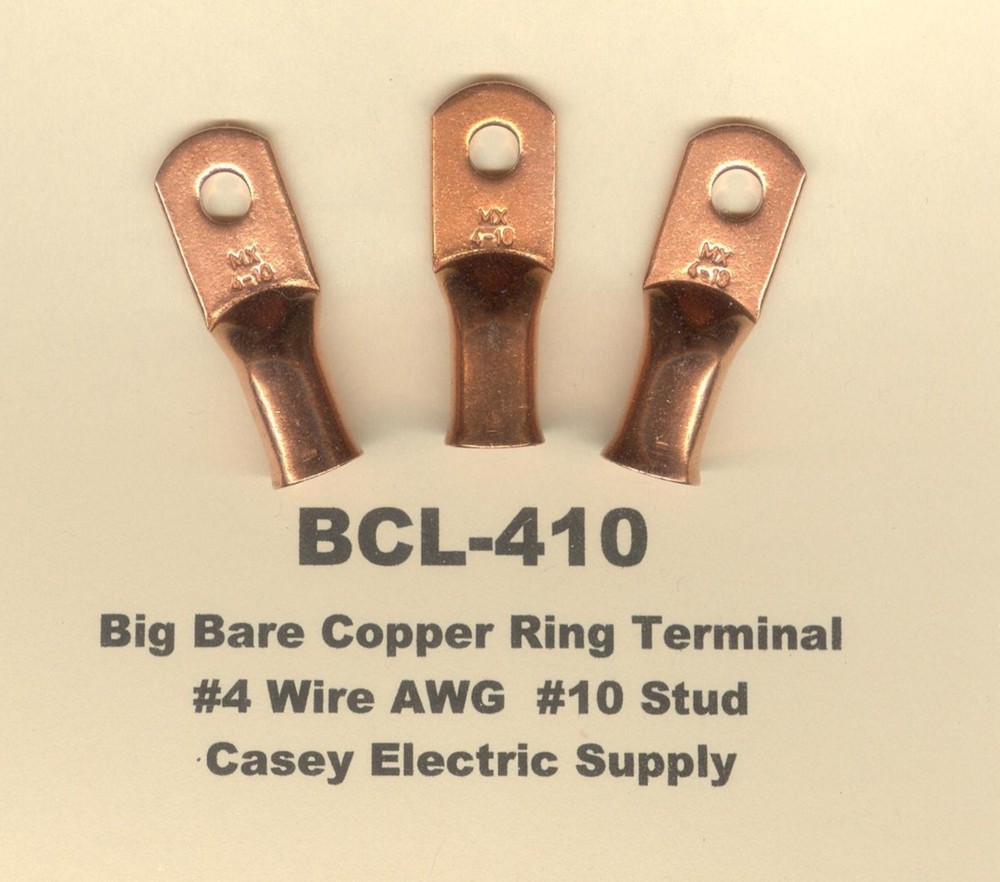 20 Bare Battery BIG COPPER LUG Ring Terminal Connectors #4 Wire Gauge #10 Stud