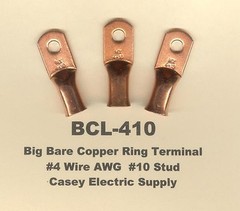 20 Bare Battery BIG COPPER LUG Ring Terminal Connectors #4 Wire Gauge #10 Stud