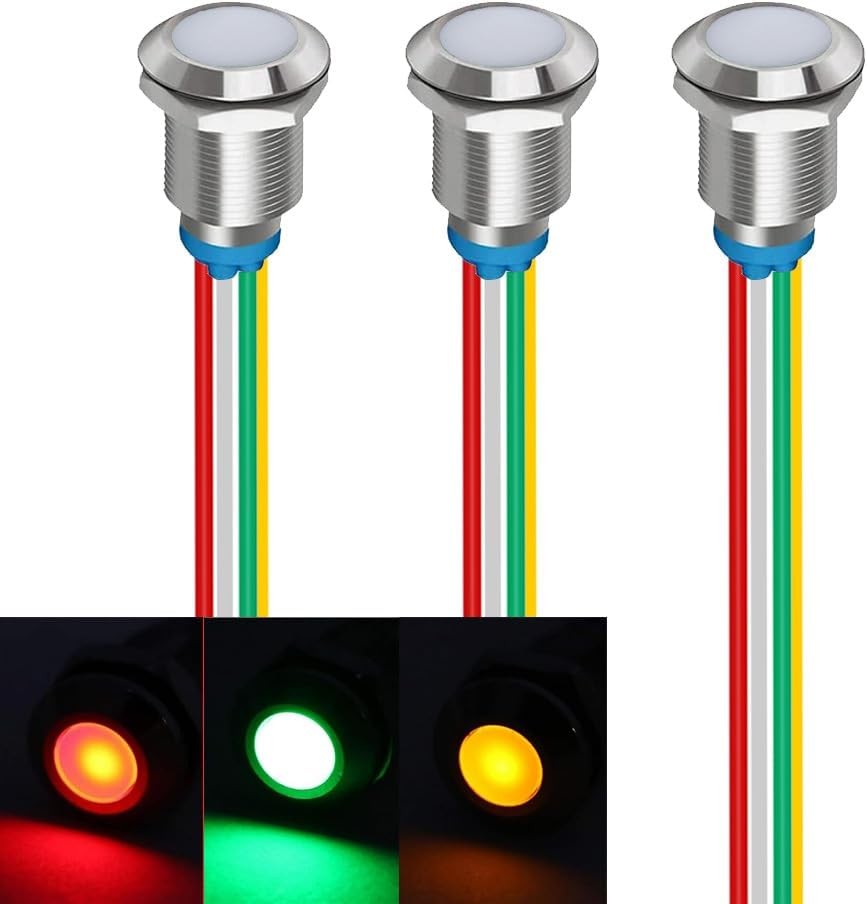 Tri Color Green Red Yellow 12mm 1/2 Inch Energy Saving LED Indicator Light 12V