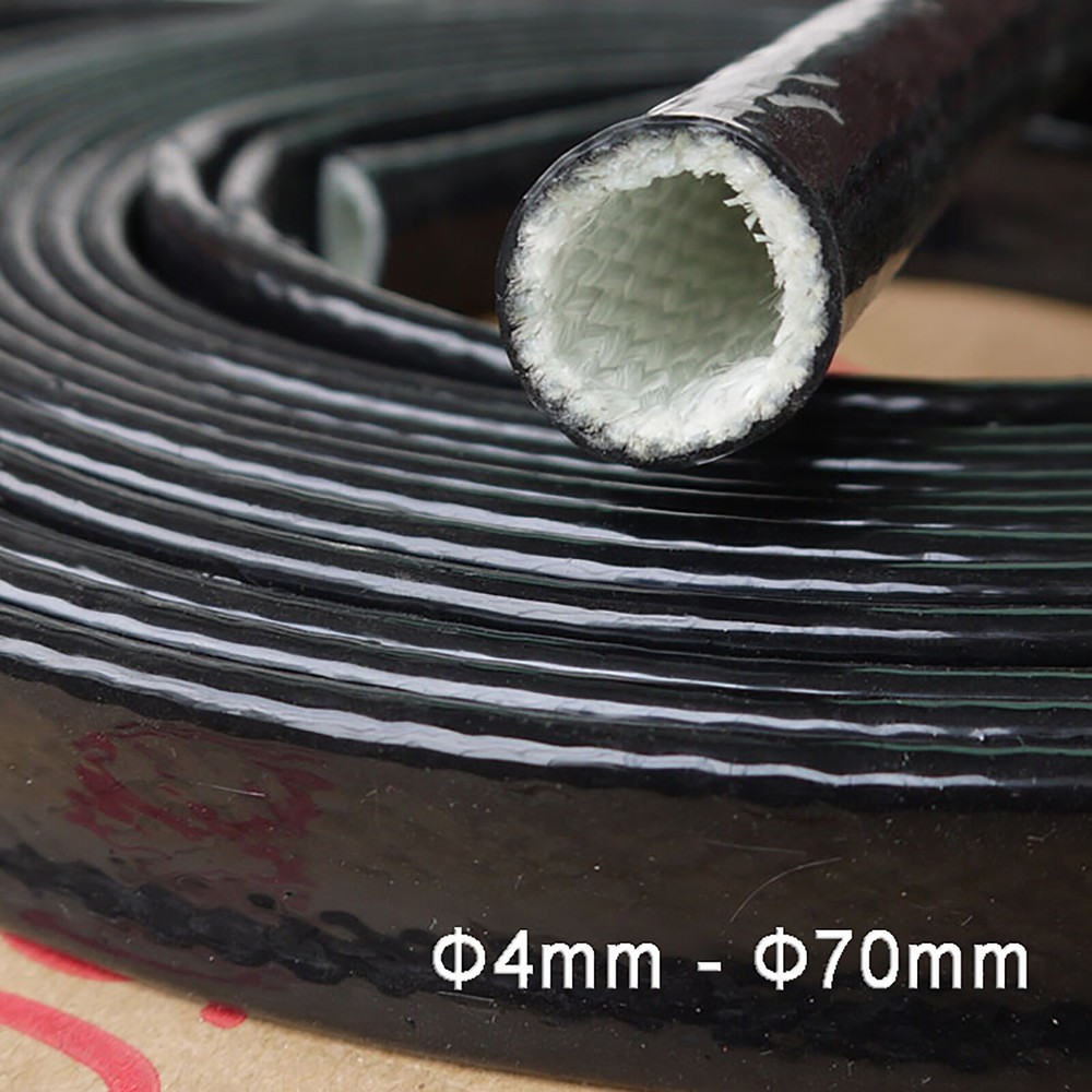 Φ4~70mm Silicone / Fibreglass Fire Sleeving Protective Heat Shield Sleeve Black