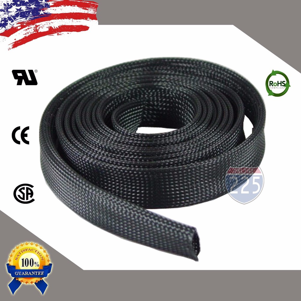 25 FT. 1″ Black Expandable Wire Cable Sleeving Sheathing Braided Loom Tubing US