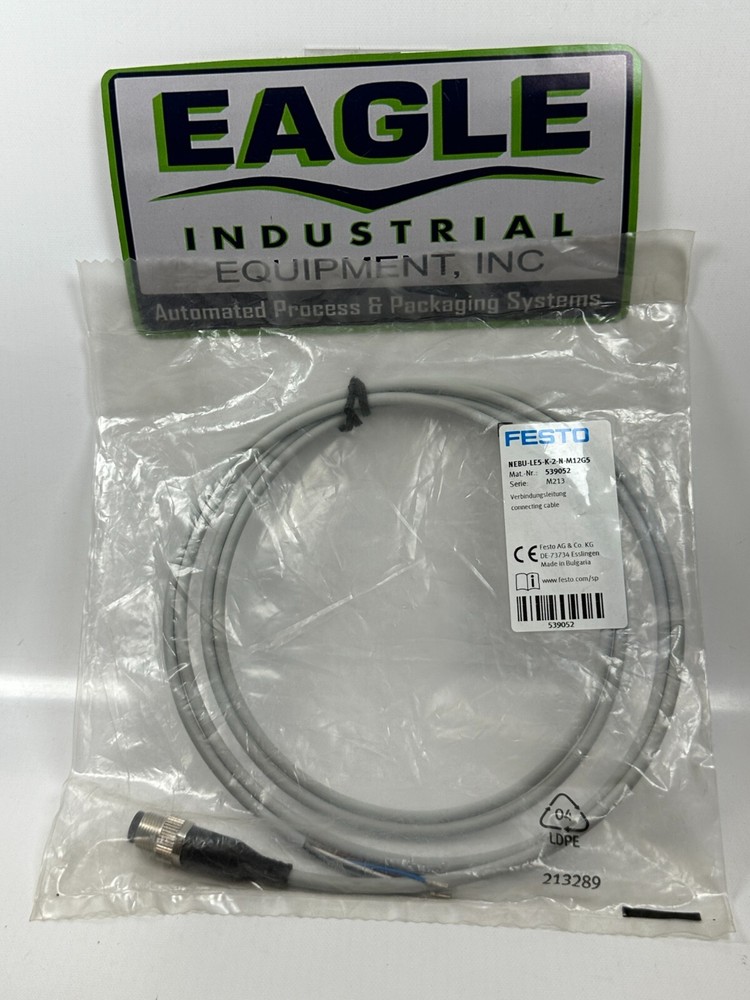 Festo NEBU-LE5-K-2-N-M12G5 Connection Cable Gray Straight 5-Pin M12 2m Long -NEW
