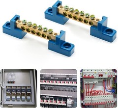 2 Pcs Ground Bus Bar Terminal Block, Brass Electrical Grounding Bars