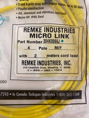 Remke 304K0066J Single Key Micro Cable,M12, 22 AWG 4 Pole 2 meter(6.6 ft)