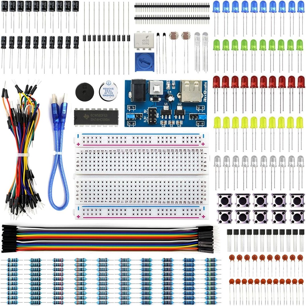 REXQualis Electronics Basic Kit w/Power Supply Module, Breadboard, Jumper…