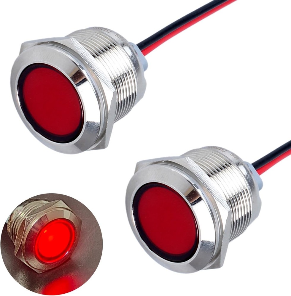 2PCS 22mm Metal Waterproof IP67 LED Indicator Light Indicator Light Red LED 7/8