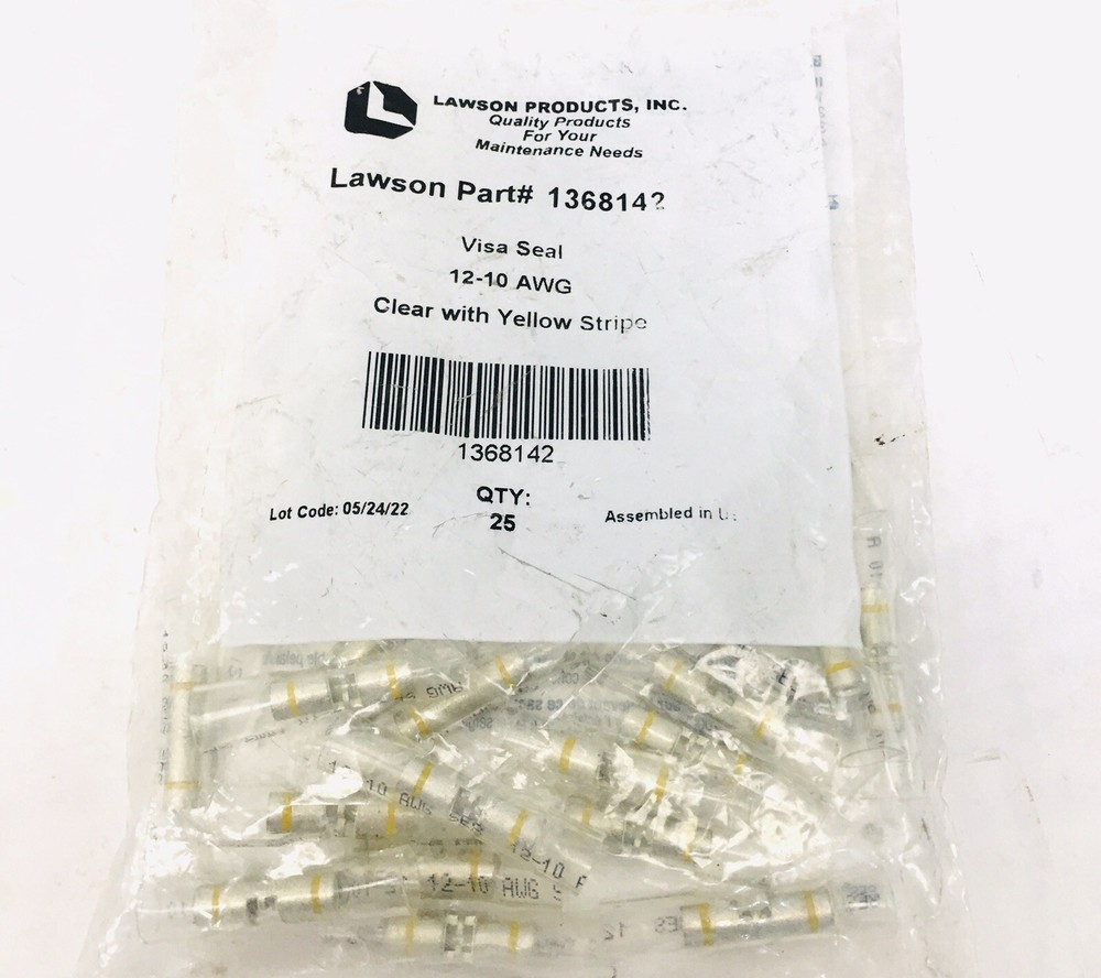 25 PK LAWSON 1368142 VISA SEAL 12-10 AWG CLEAR WITH YELLOW STRIPE