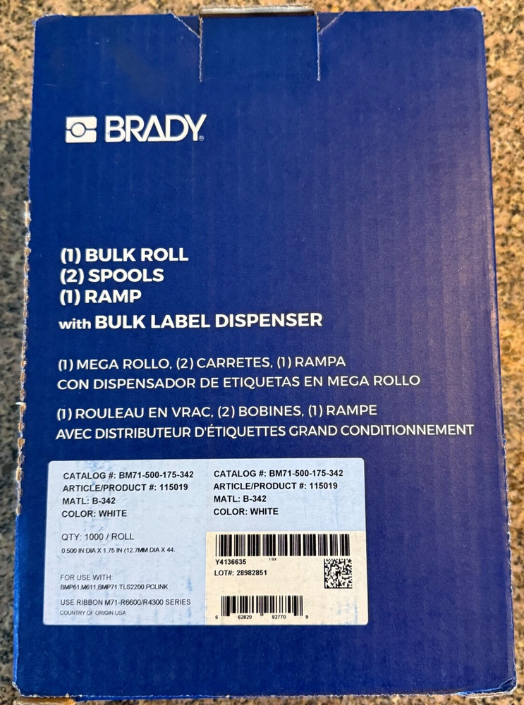 Brady BM71-500-175-342, (Qty 1000 Roll) .5″ x 1.5″ ~ Product 115019 ~ B-342 ~New