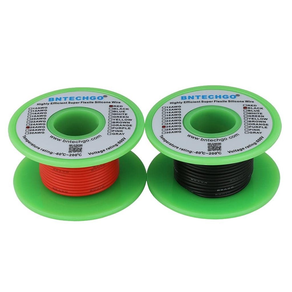 26 Gauge Silicone Wire 25ft Red 25ft Black Flexible AWG High Temp Lead