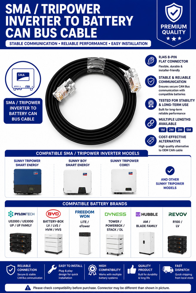 SMA/TRIPOWER CAN CABLE INVERTER TO BATTERY – PYLONTECH / BYD / FREEDOM / DYNESS
