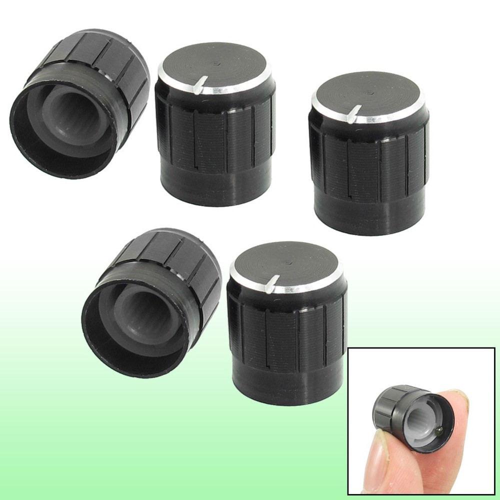 5 x Volume Control Rotary Knobs Black for 6mm Dia. Knurled Shaft Potentiometer