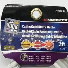 Monster 140046-00 Just Hook It Up RG 6 Video Cable Coaxial, 3′, White
