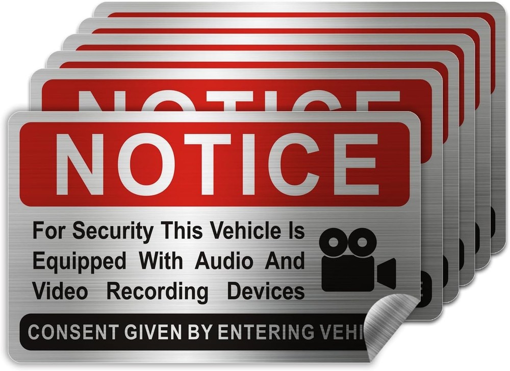 Notice Vehicle is Equipped with Audio Video Recording Devices Sticker, 6 Pieces,