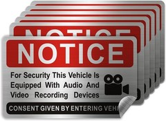 Notice Vehicle is Equipped with Audio Video Recording Devices Sticker, 6 Pieces,