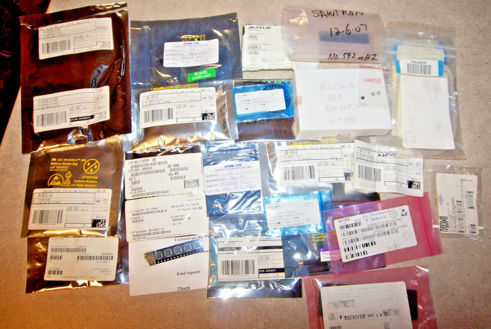 Mixed Lot of Electronic Parts – IC, Op-Amp, Diode, RF Amp, Capacitor, Chips, PCB