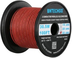 22 Gauge Flexible 2 Conductor Parallel Silicone Wire Spool Red Black High Res…