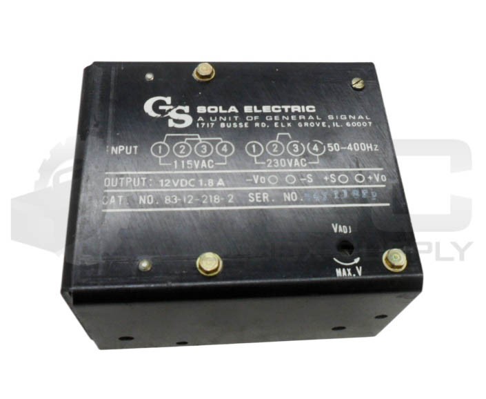 GS SOLA ELECTRIC 83-12-218-2 POWER SUPPLY 115-230VAC 50-400HZ 12VDC 1.8A