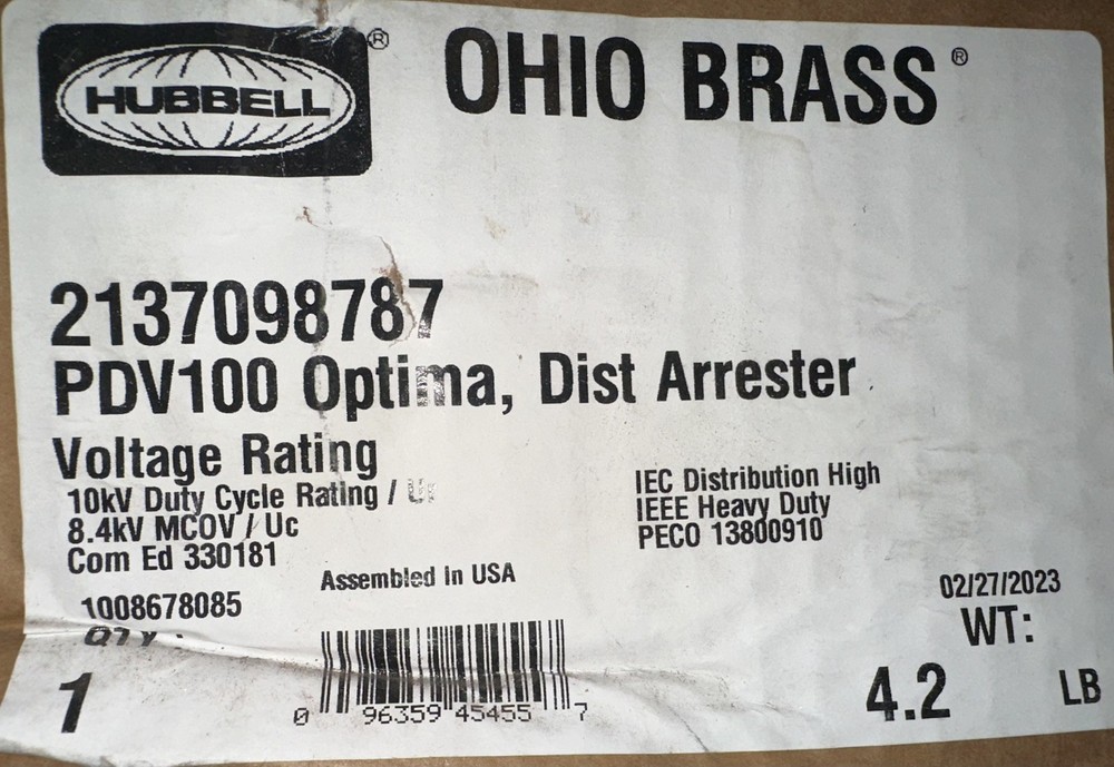OHIO BRASS 2137098787 PDV-100 Optima, Distribution Arrester, 10kV duty cycle